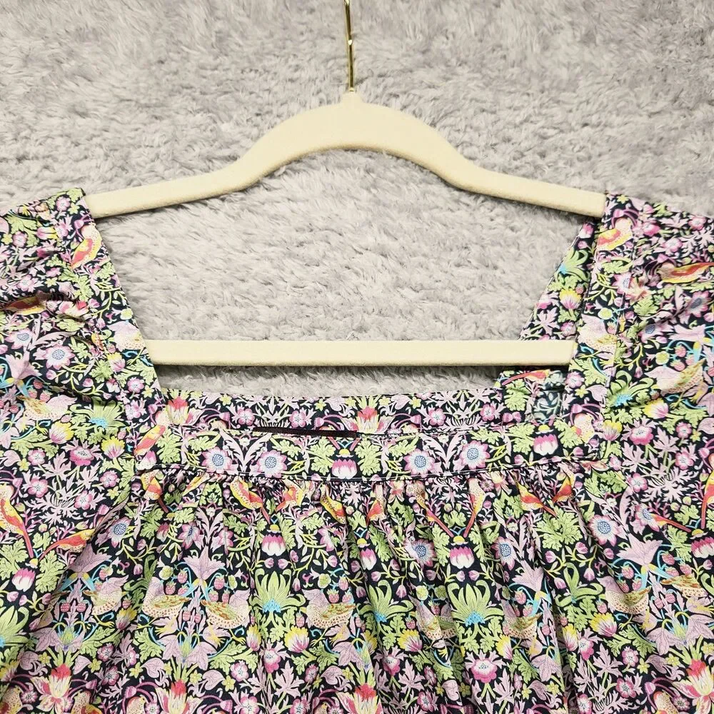 Liberty Art Fabrics J Crew Colorful Bird Blouse Wide Sleeve Womens Size 2 Spring